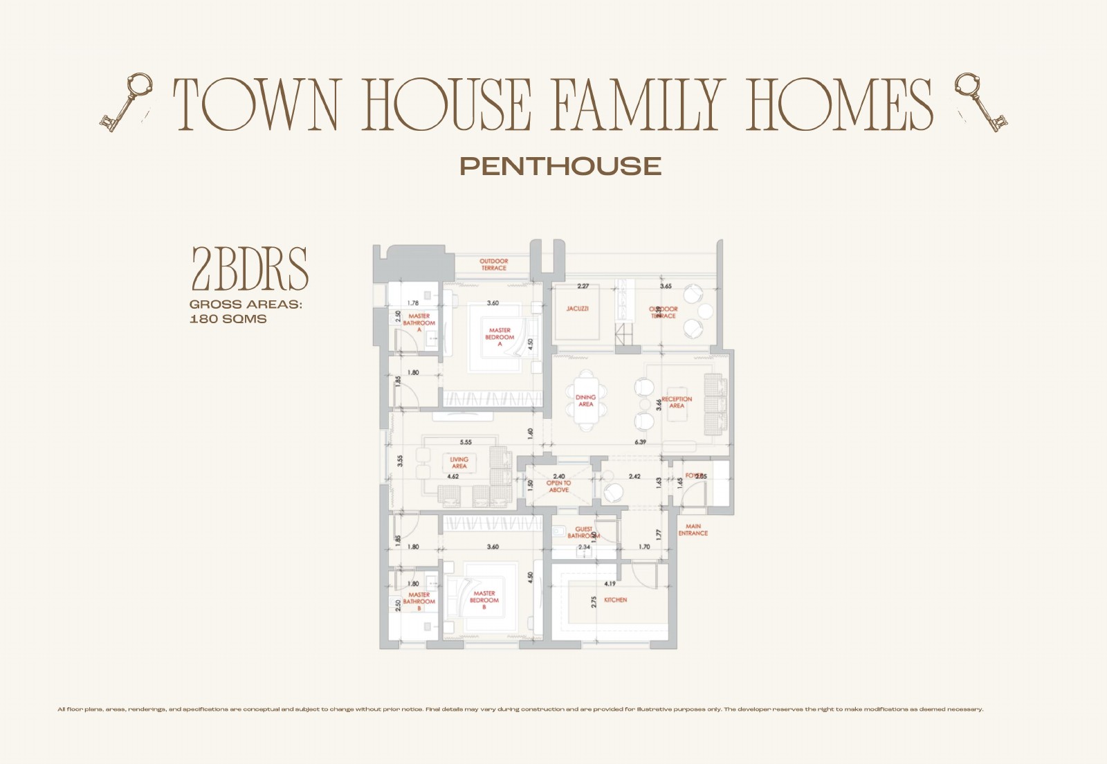 Conceptual floor plan for TH1-P-01, 2-bedroom penthouse