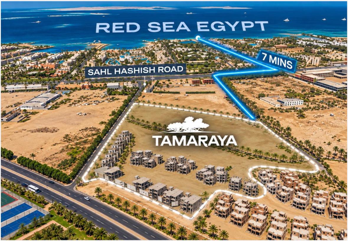 Developer aerial graphic showing Tamaraya and its surroundings on South Hurghada Road